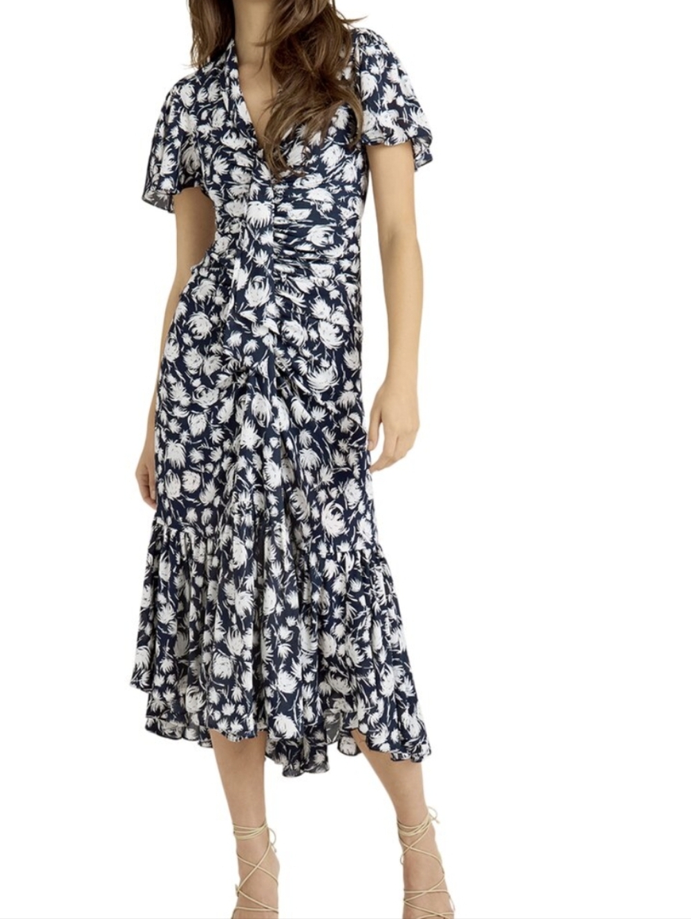 cinq a sept Navy and White Floral Midi Dress